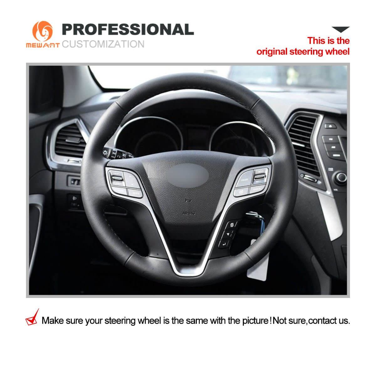 MEWANT Steering Wheel Cover for Hyundai Santa Fe Sport Santa Fe XL Grand Santa Fe H350 2013 - 2019 - Alcantara, Leather, Carbon Fiber, Easy Install, Non - Slip, Best Steering Wheel Cover