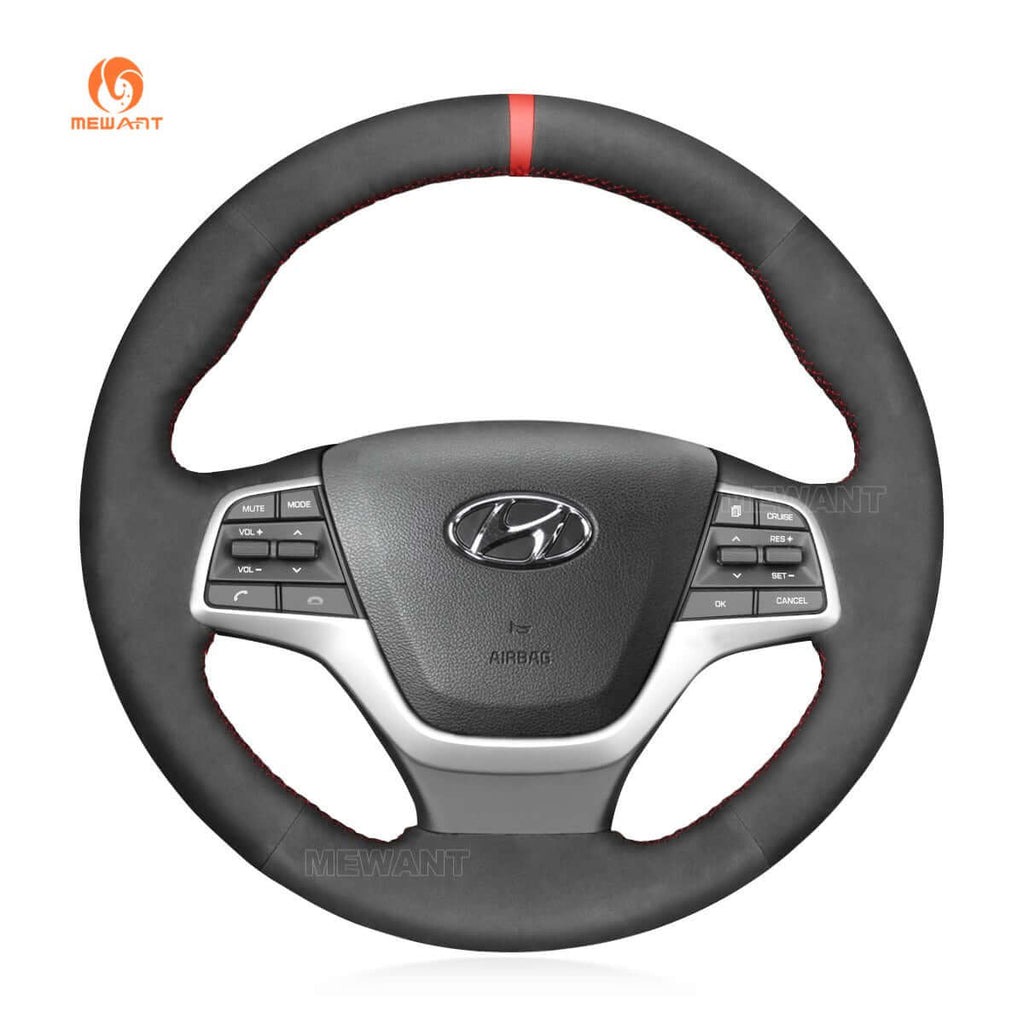 MEWANT Steering Wheel Cover for Hyundai Solaris Elantra 4 Accent 2016 - 2020 - Alcantara, Leather, Carbon Fiber, Easy Install, Non - Slip, Best Steering Wheel Cover