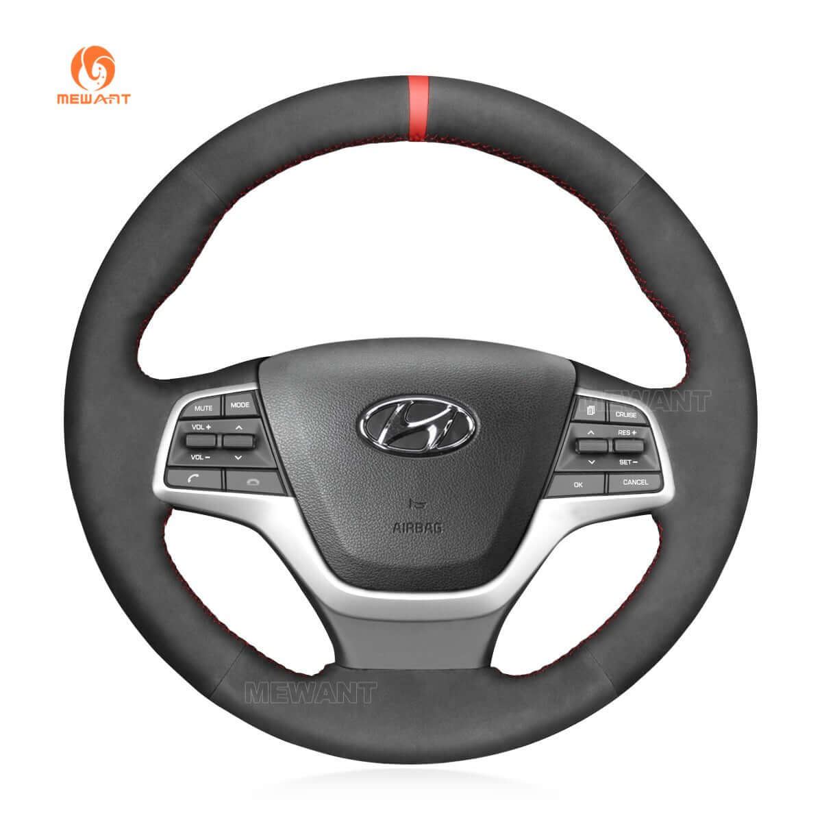 MEWANT Steering Wheel Cover for Hyundai Solaris Elantra 4 Accent 2016 - 2020 - Alcantara, Leather, Carbon Fiber, Easy Install, Non - Slip, Best Steering Wheel Cover