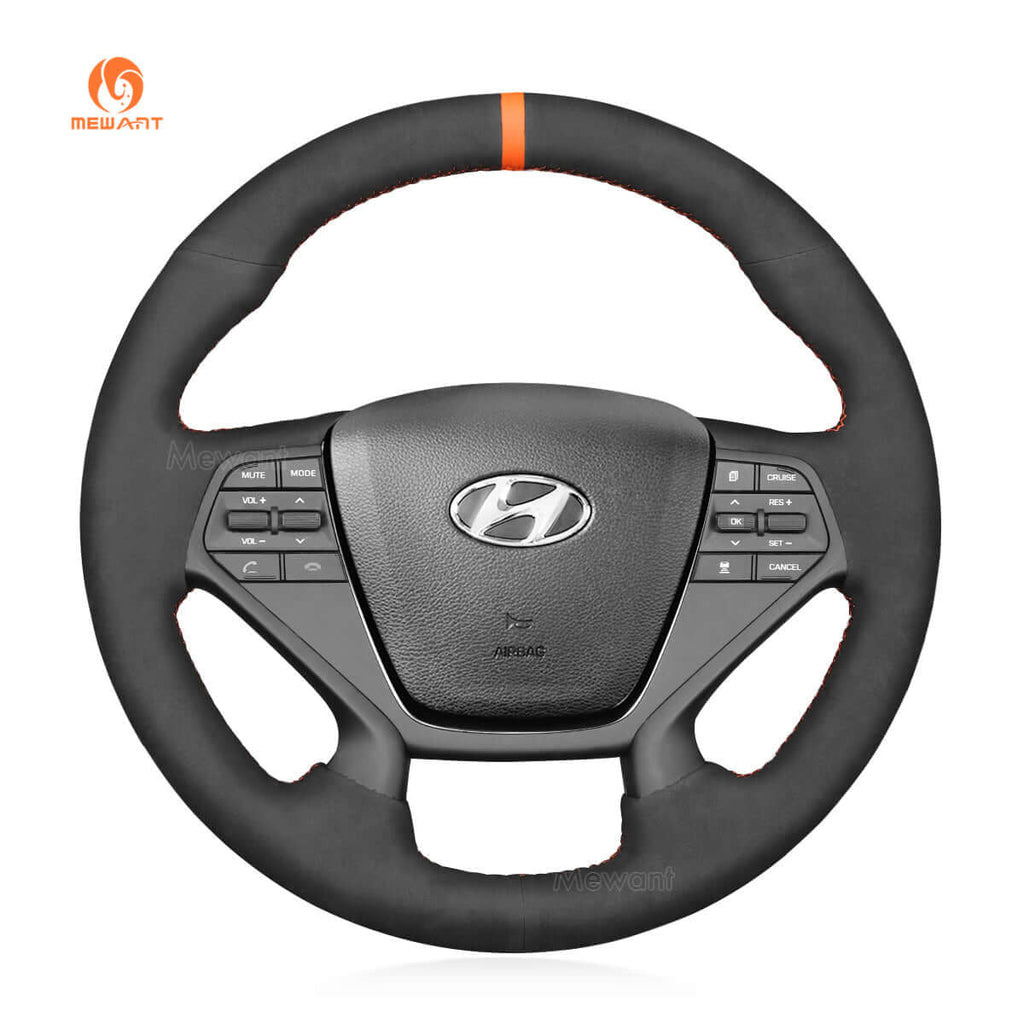 MEWANT Steering Wheel Cover for Hyundai Sonata 4 - Spoke 2015 - 2019 - Alcantara, Leather, Carbon Fiber, Easy Install, Non - Slip, Best Steering Wheel Cover