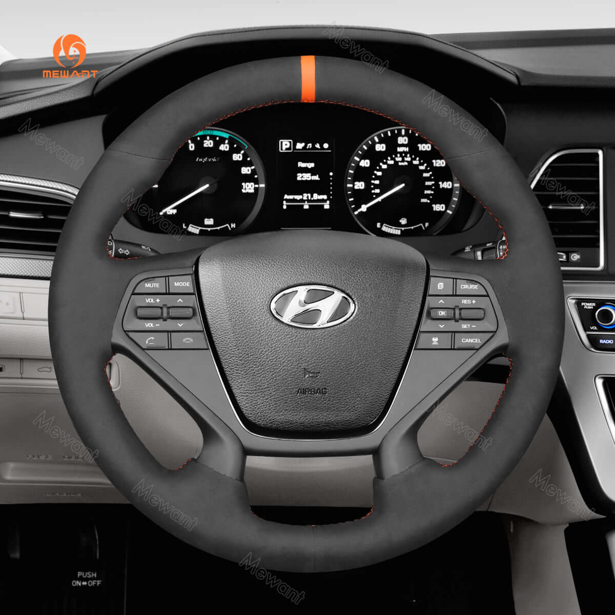 MEWANT Steering Wheel Cover for Hyundai Sonata 4 - Spoke 2015 - 2019 - Alcantara, Leather, Carbon Fiber, Easy Install, Non - Slip, Best Steering Wheel Cover
