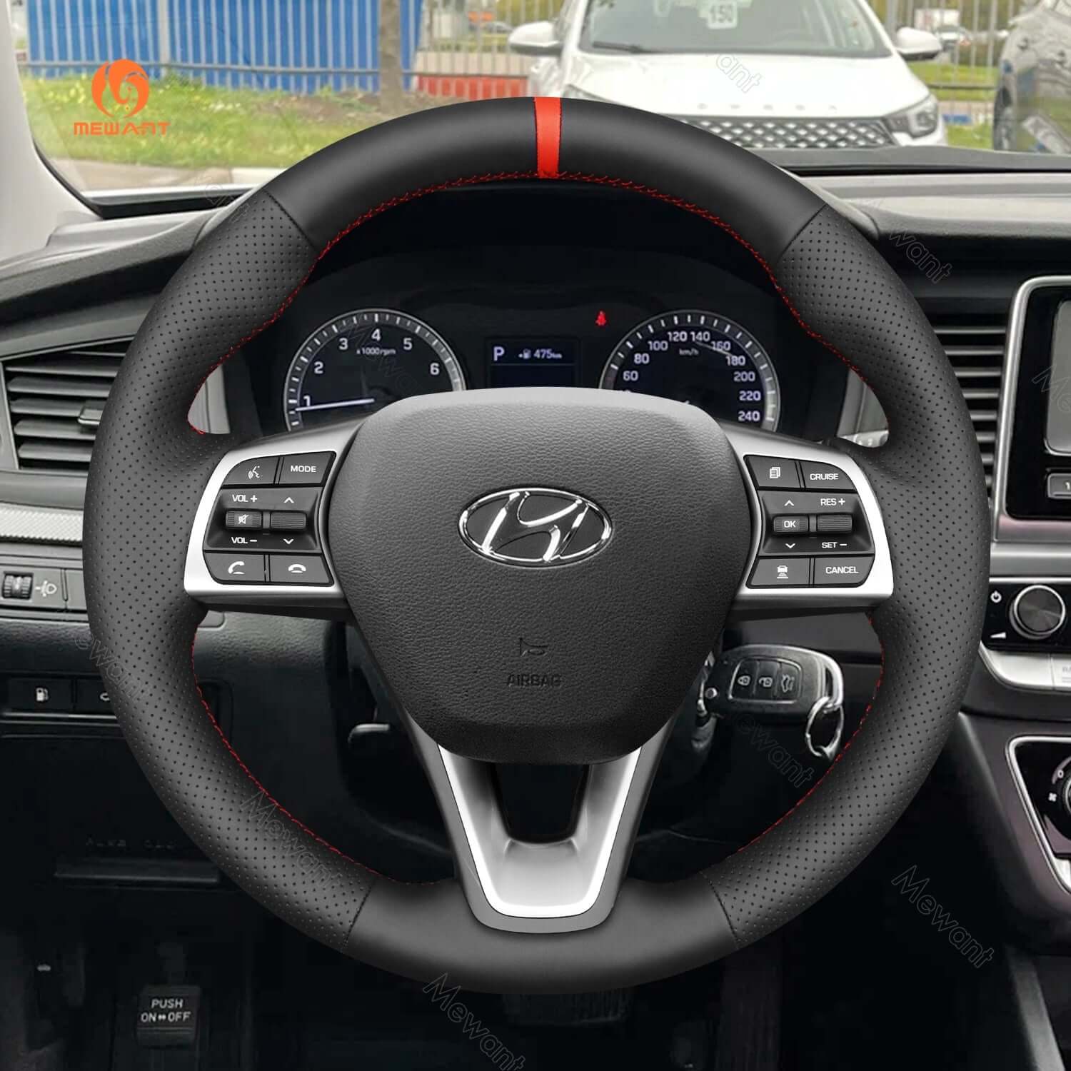 MEWANT Steering Wheel Cover for Hyundai Sonata Hyundai Sonata VII LF 2015 - 2019 - Alcantara, Leather, Carbon Fiber, Easy Install, Non - Slip, Best Steering Wheel Cover