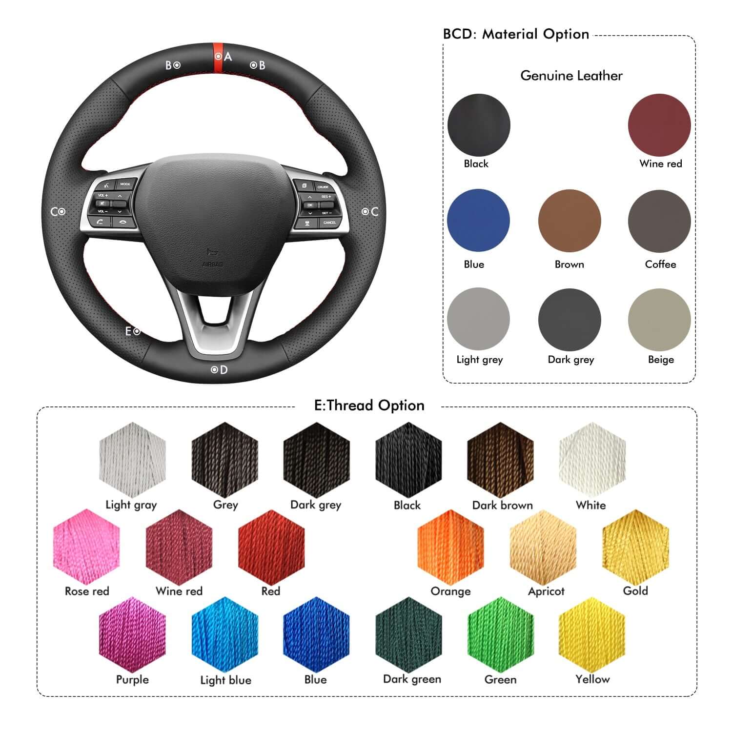MEWANT Steering Wheel Cover for Hyundai Sonata Hyundai Sonata VII LF 2015 - 2019 - Alcantara, Leather, Carbon Fiber, Easy Install, Non - Slip, Best Steering Wheel Cover