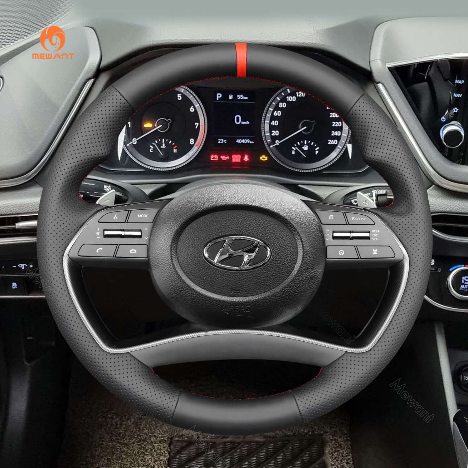 MEWANT Steering Wheel Cover for Hyundai Sonata Sonata VIII STARIA STARIA LOAD 2020 - 2024 - Alcantara, Leather, Carbon Fiber, Easy Install, Non - Slip, Best Steering Wheel Cover