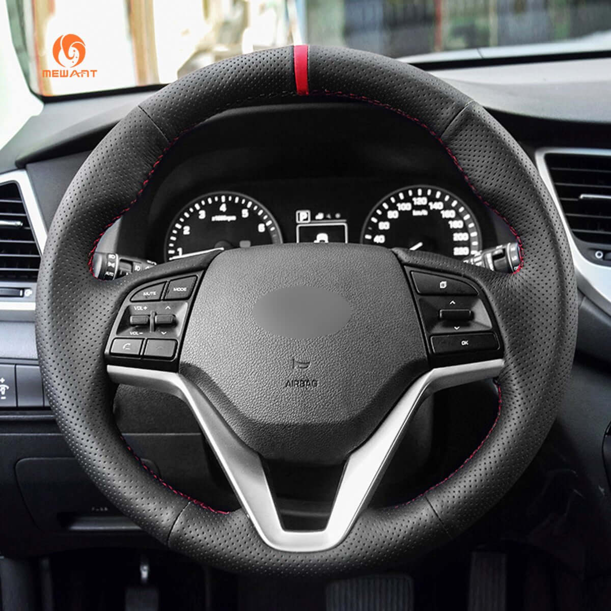 MEWANT Steering Wheel Cover for Hyundai Tucson III 2015 - 2021 - Alcantara, Leather, Carbon Fiber, Easy Install, Non - Slip, Best Steering Wheel Cover