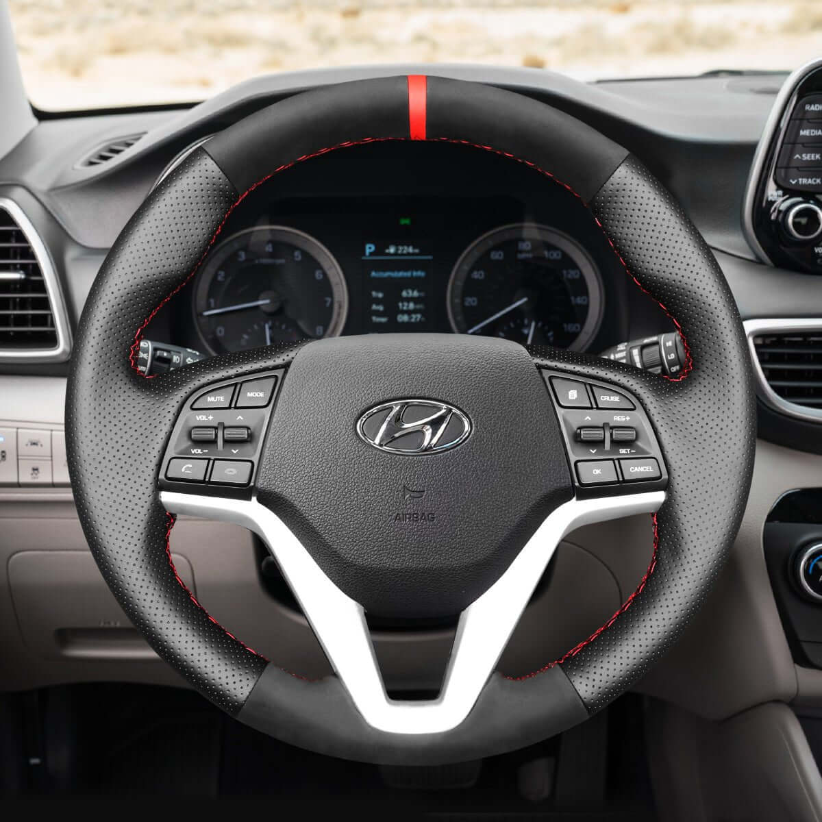 MEWANT Steering Wheel Cover for Hyundai Tucson III 2015 - 2021 - Alcantara, Leather, Carbon Fiber, Easy Install, Non - Slip, Best Steering Wheel Cover