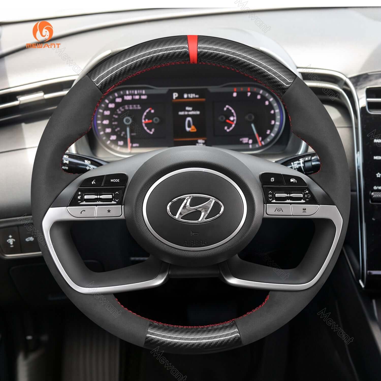MEWANT Steering Wheel Cover for Hyundai Tucson Tucson IV i20 III Bayon i30 2020 - 2023 - Alcantara, Leather, Carbon Fiber, Easy Install, Non - Slip, Best Steering Wheel Cover