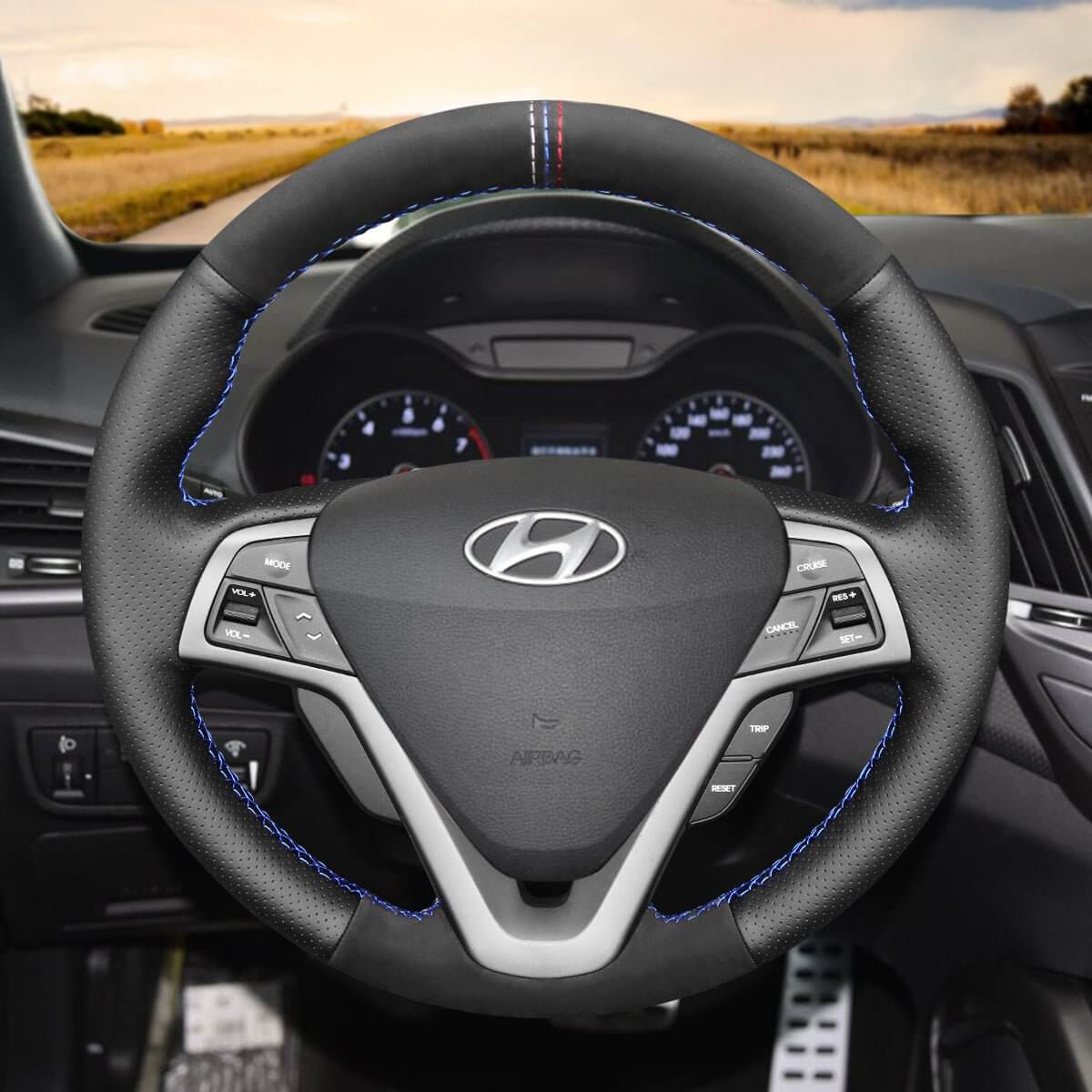MEWANT Steering Wheel Cover for Hyundai Veloster 2011 - 2017 - Alcantara, Leather, Carbon Fiber, Easy Install, Non - Slip, Best Steering Wheel Cover