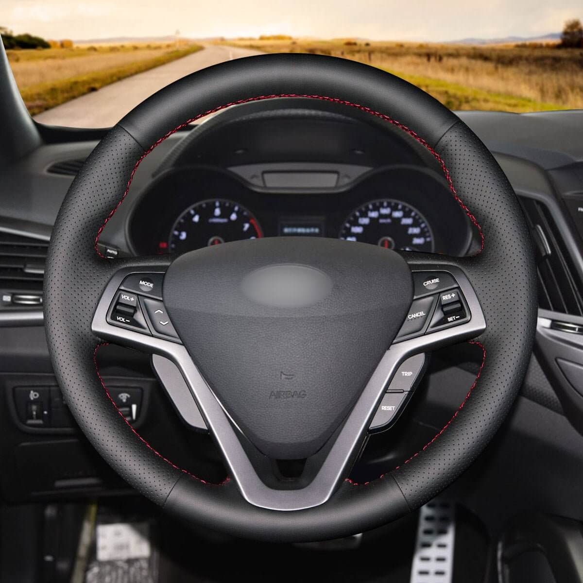 MEWANT Steering Wheel Cover for Hyundai Veloster 2011 - 2017 - Alcantara, Leather, Carbon Fiber, Easy Install, Non - Slip, Best Steering Wheel Cover
