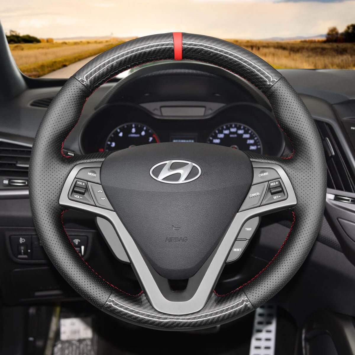 MEWANT Steering Wheel Cover for Hyundai Veloster 2011 - 2017 - Alcantara, Leather, Carbon Fiber, Easy Install, Non - Slip, Best Steering Wheel Cover