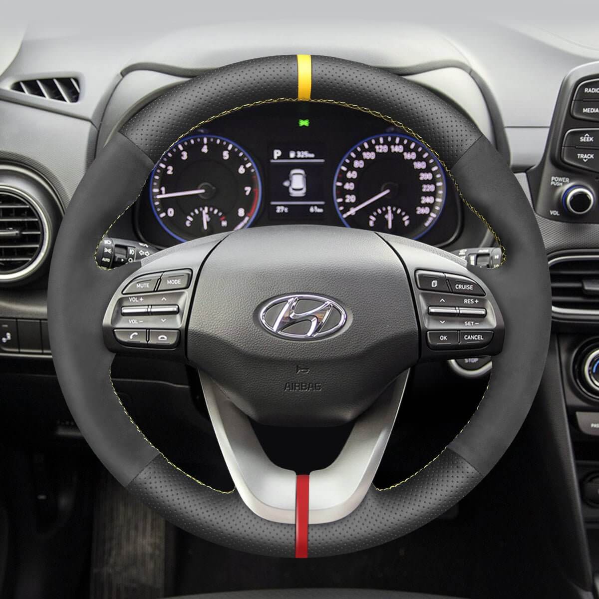 MEWANT Steering Wheel Cover for Hyundai Veloster i30 Elantra 2017 - 2019 - Alcantara, Leather, Carbon Fiber, Easy Install, Non - Slip, Best Steering Wheel Cover