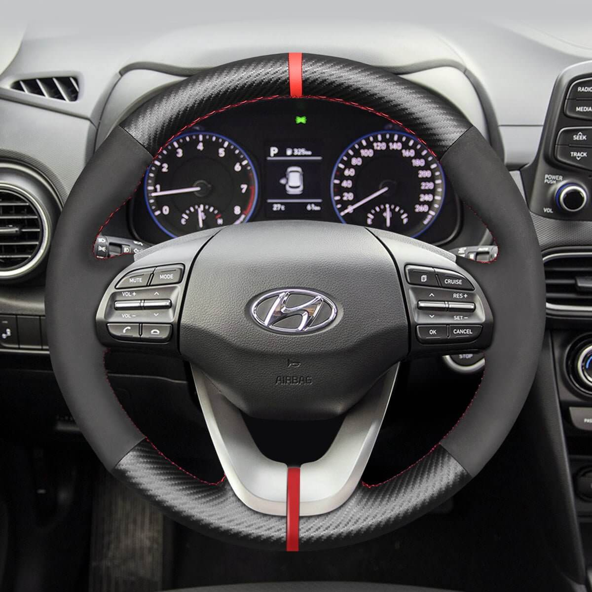 MEWANT Steering Wheel Cover for Hyundai Veloster i30 Elantra 2017 - 2019 - Alcantara, Leather, Carbon Fiber, Easy Install, Non - Slip, Best Steering Wheel Cover