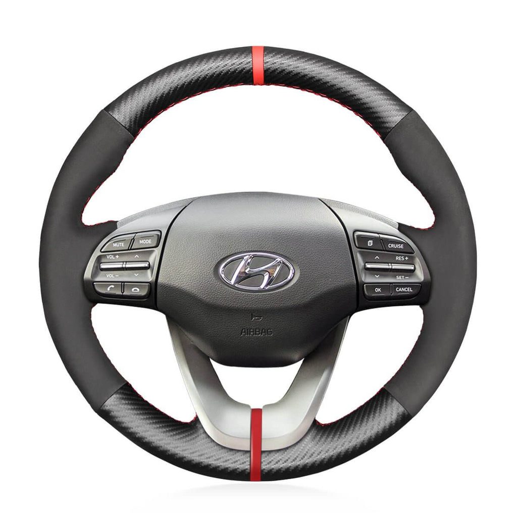 MEWANT Steering Wheel Cover for Hyundai Veloster i30 Elantra 2017 - 2019 - Alcantara, Leather, Carbon Fiber, Easy Install, Non - Slip, Best Steering Wheel Cover