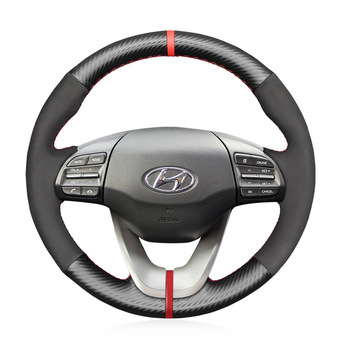 MEWANT Steering Wheel Cover for Hyundai Veloster i30 Elantra 2017 - 2019 - Alcantara, Leather, Carbon Fiber, Easy Install, Non - Slip, Best Steering Wheel Cover