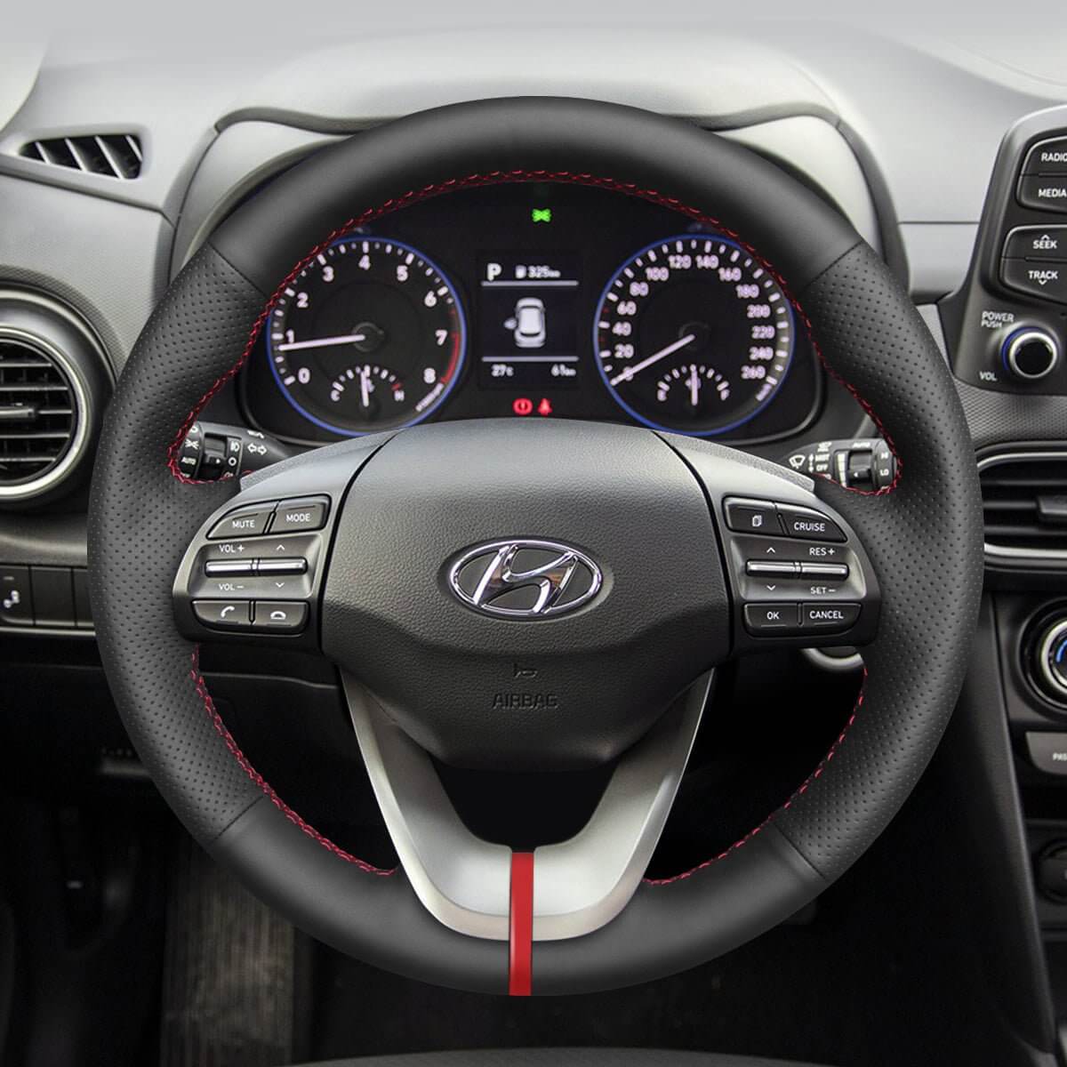 MEWANT Steering Wheel Cover for Hyundai Veloster i30 Elantra 2017 - 2019 - Alcantara, Leather, Carbon Fiber, Easy Install, Non - Slip, Best Steering Wheel Cover