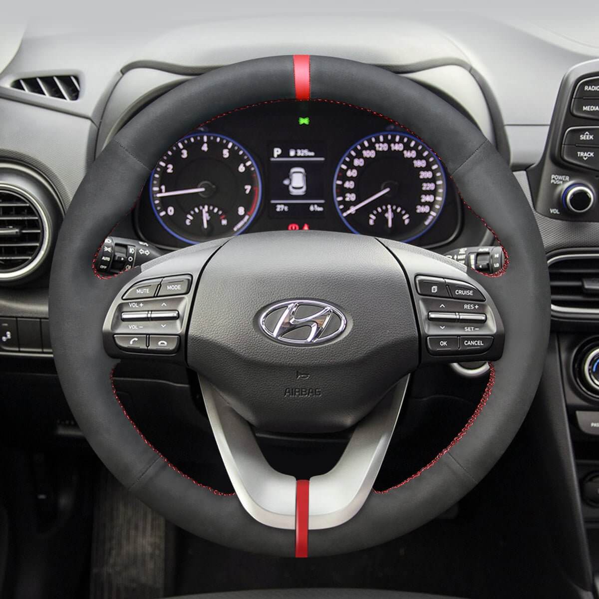 MEWANT Steering Wheel Cover for Hyundai Veloster i30 Elantra 2017 - 2019 - Alcantara, Leather, Carbon Fiber, Easy Install, Non - Slip, Best Steering Wheel Cover