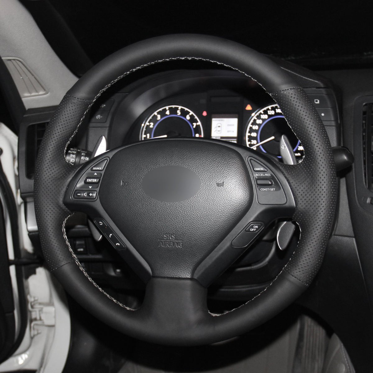 MEWANT Steering Wheel Cover for Infiniti G25 EX EX35 Q40 Q60 QX50 2006 - 2018 - Alcantara, Leather, Carbon Fiber, Easy Install, Non - Slip, Best Steering Wheel Cover
