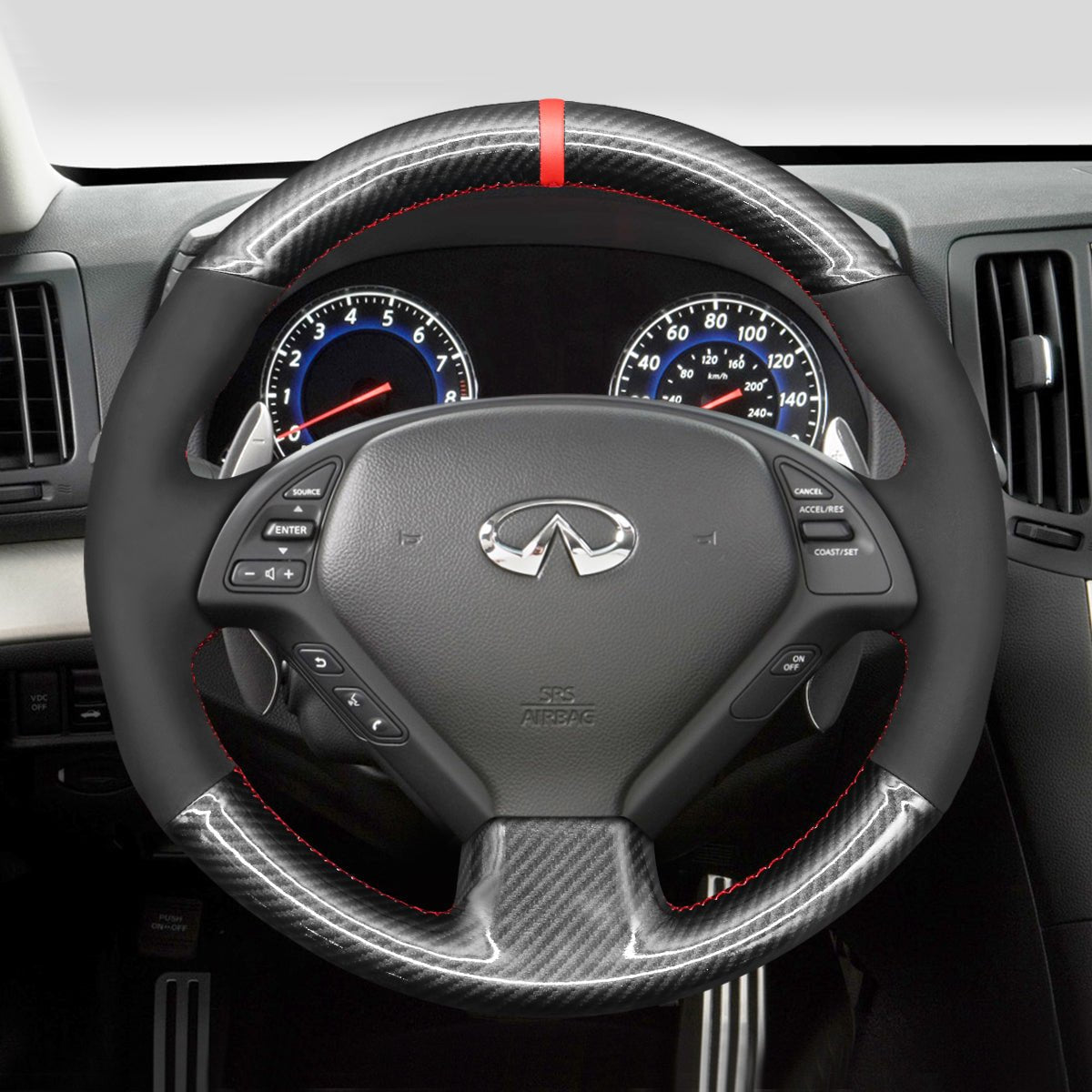 MEWANT Steering Wheel Cover for Infiniti G25 EX EX35 Q40 Q60 QX50 2006 - 2018 - Alcantara, Leather, Carbon Fiber, Easy Install, Non - Slip, Best Steering Wheel Cover