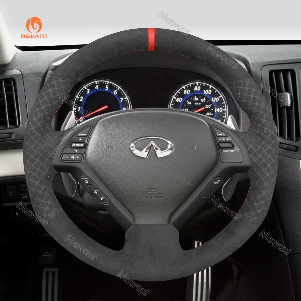 MEWANT Steering Wheel Cover for Infiniti G25 EX EX35 Q40 Q60 QX50 2006 - 2018 - Alcantara, Leather, Carbon Fiber, Easy Install, Non - Slip, Best Steering Wheel Cover