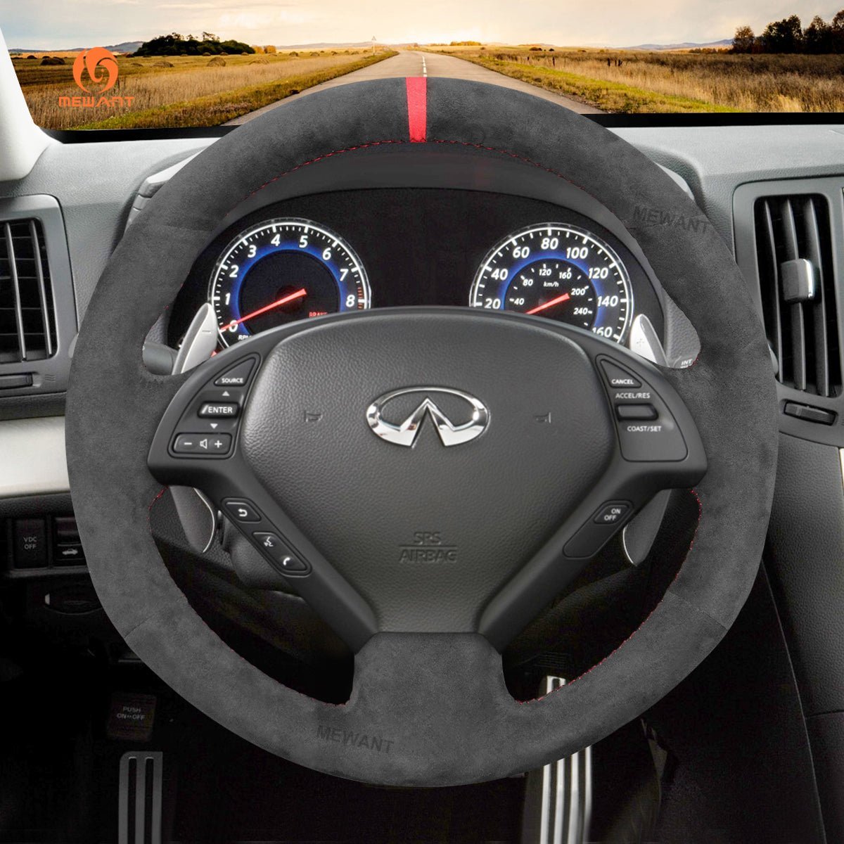 MEWANT Steering Wheel Cover for Infiniti G25 EX EX35 Q40 Q60 QX50 2006 - 2018 - Alcantara, Leather, Carbon Fiber, Easy Install, Non - Slip, Best Steering Wheel Cover