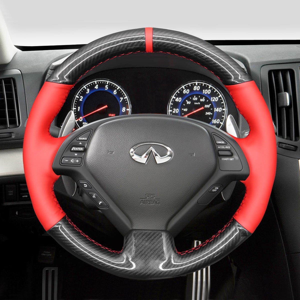 MEWANT Steering Wheel Cover for Infiniti G25 EX EX35 Q40 Q60 QX50 2006 - 2018 - Alcantara, Leather, Carbon Fiber, Easy Install, Non - Slip, Best Steering Wheel Cover