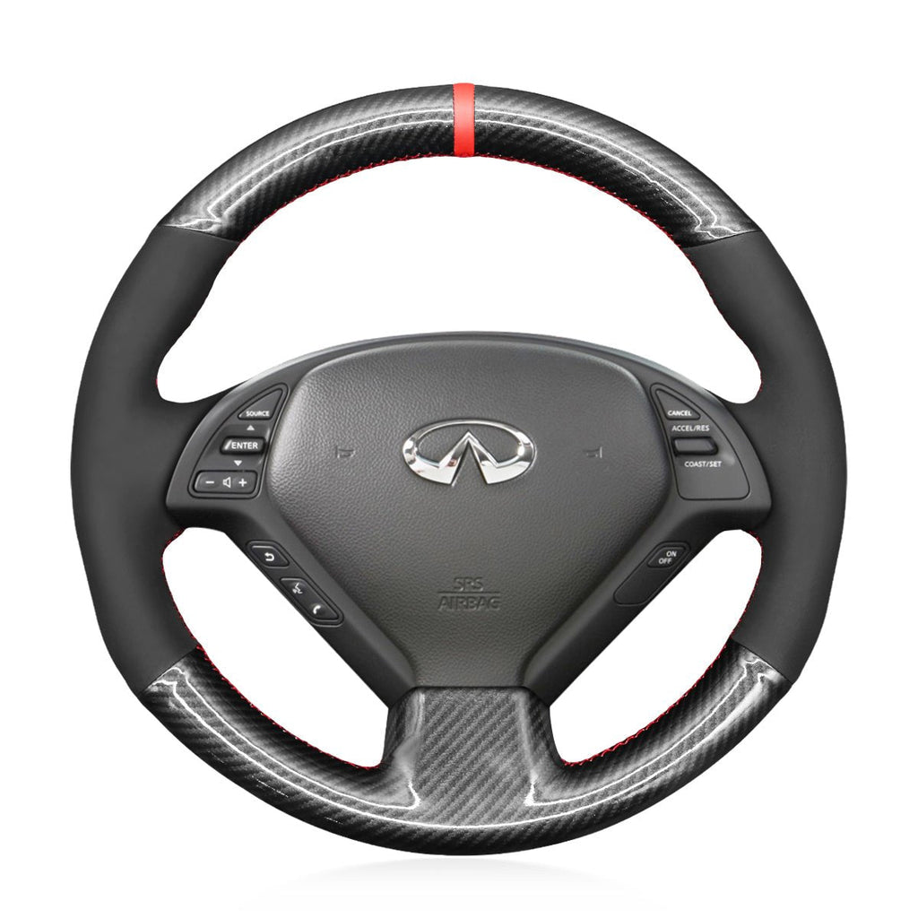 MEWANT Steering Wheel Cover for Infiniti G25 EX EX35 Q40 Q60 QX50 2006 - 2018 - Alcantara, Leather, Carbon Fiber, Easy Install, Non - Slip, Best Steering Wheel Cover