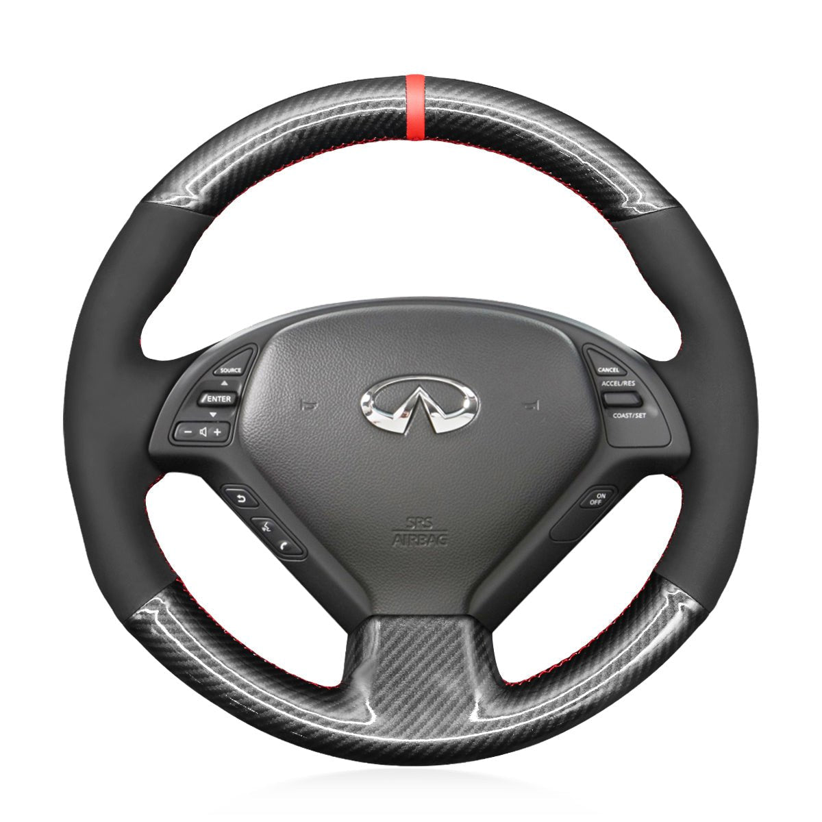 MEWANT Steering Wheel Cover for Infiniti G25 EX EX35 Q40 Q60 QX50 2006 - 2018 - Alcantara, Leather, Carbon Fiber, Easy Install, Non - Slip, Best Steering Wheel Cover