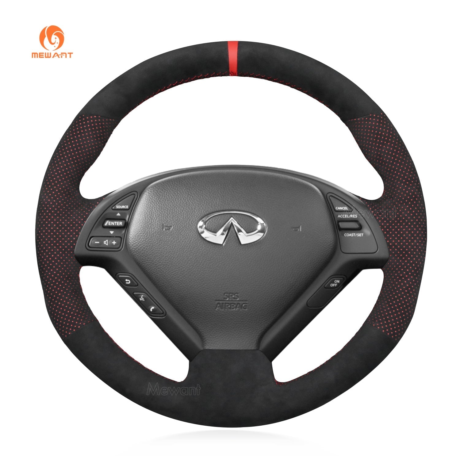 MEWANT Steering Wheel Cover for Infiniti G25 EX EX35 Q40 Q60 QX50 2006 - 2018 - Alcantara, Leather, Carbon Fiber, Easy Install, Non - Slip, Best Steering Wheel Cover