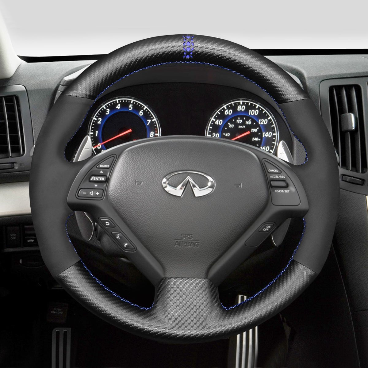 MEWANT Steering Wheel Cover for Infiniti G25 EX EX35 Q40 Q60 QX50 2006 - 2018 - Alcantara, Leather, Carbon Fiber, Easy Install, Non - Slip, Best Steering Wheel Cover