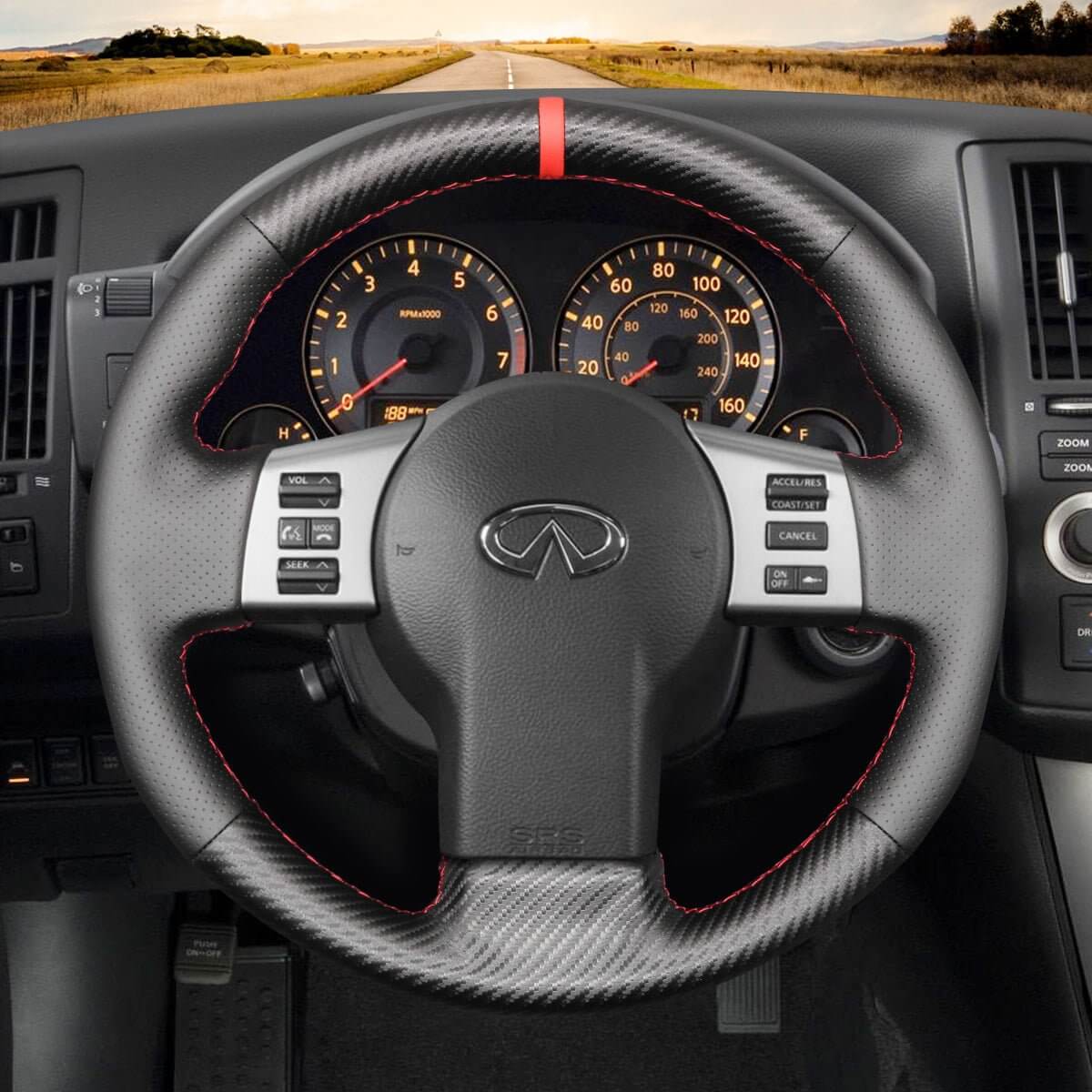 MEWANT Steering Wheel Cover for Infiniti / Nissan 350Z FX FX45 2002 - 2009 - Alcantara, Leather, Carbon Fiber, Easy Install, Non - Slip, Best Steering Wheel Cover