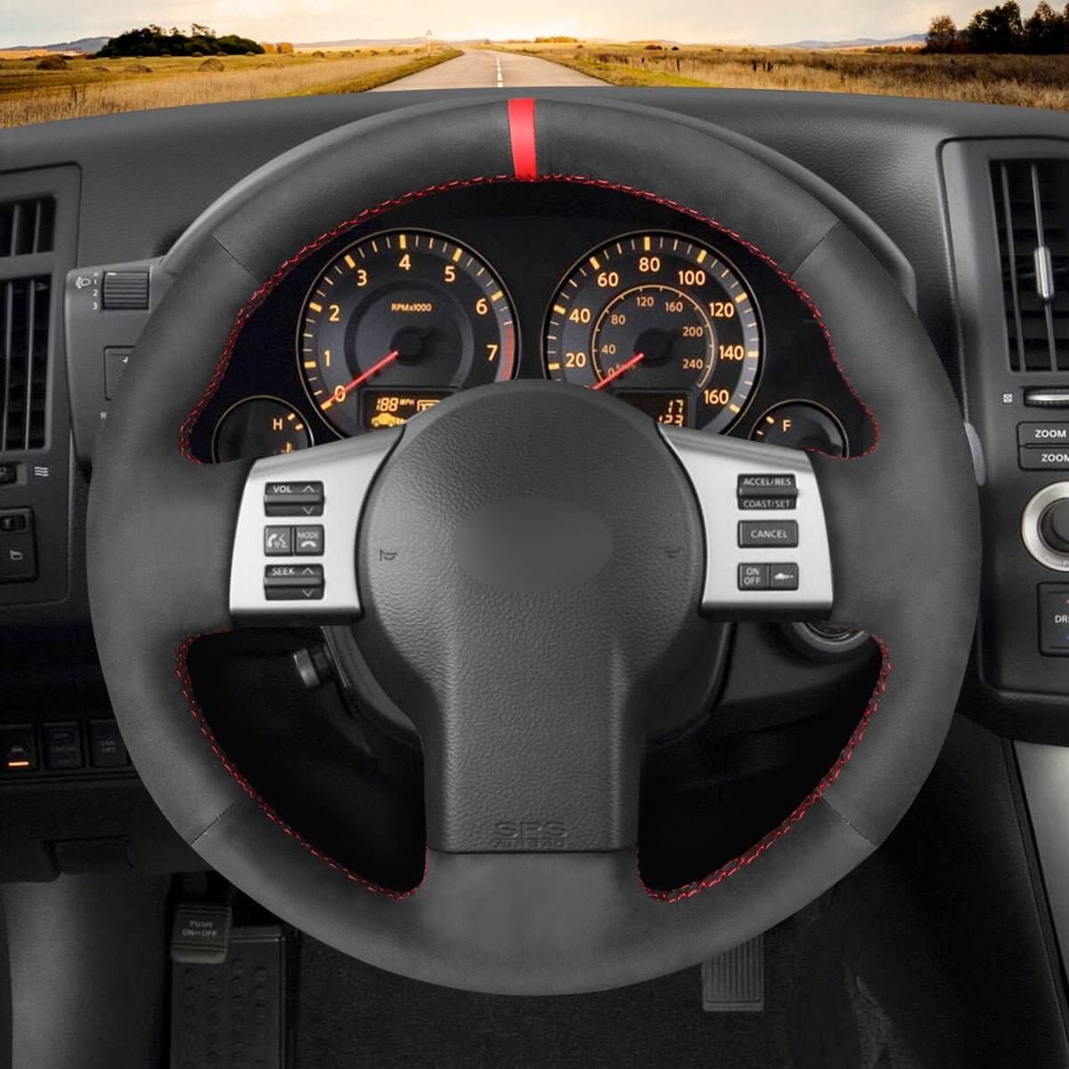 MEWANT Steering Wheel Cover for Infiniti / Nissan 350Z FX FX45 2002 - 2009 - Alcantara, Leather, Carbon Fiber, Easy Install, Non - Slip, Best Steering Wheel Cover