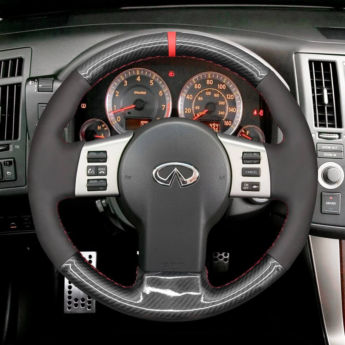 MEWANT Steering Wheel Cover for Infiniti / Nissan 350Z FX FX45 2002 - 2009 - Alcantara, Leather, Carbon Fiber, Easy Install, Non - Slip, Best Steering Wheel Cover