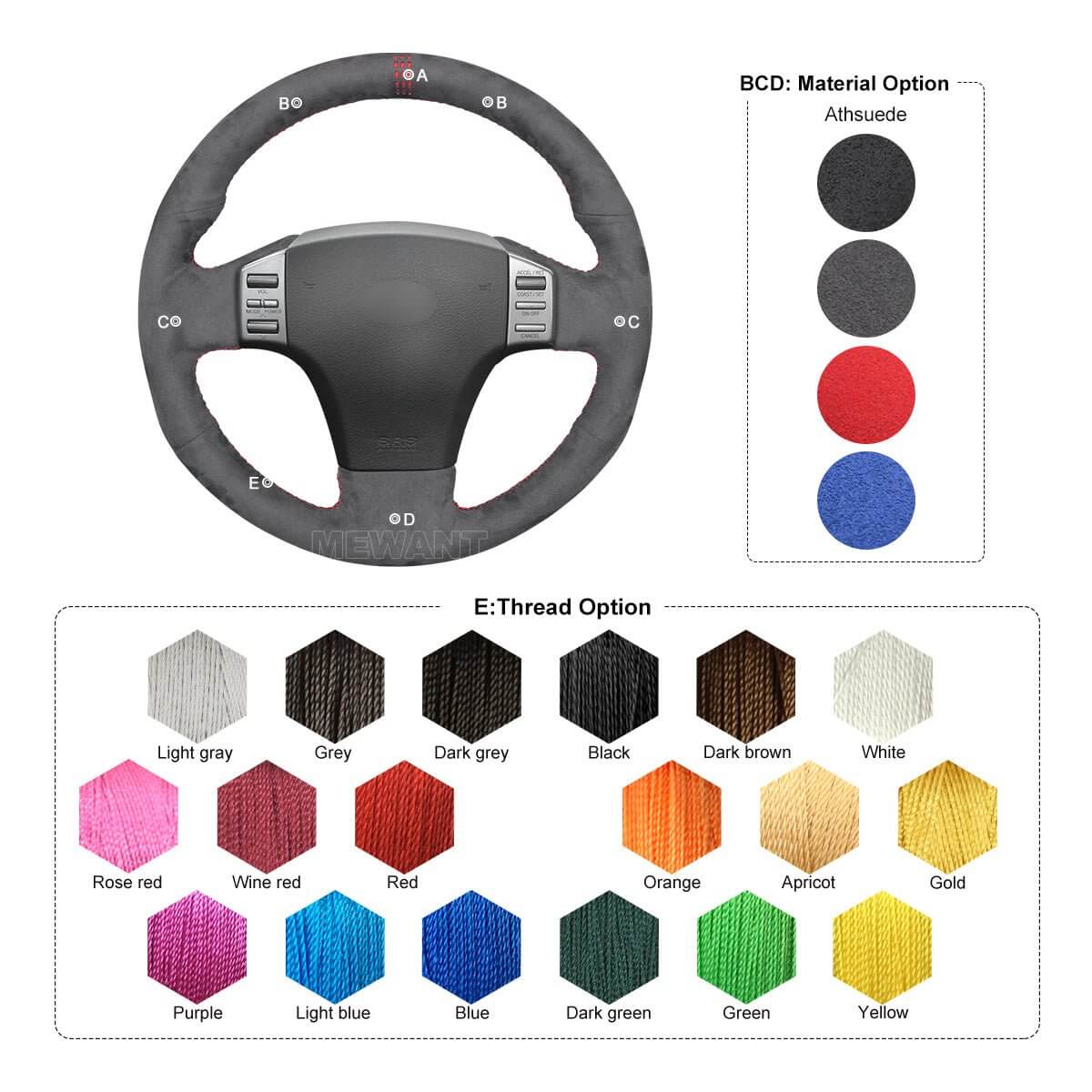 MEWANT Steering Wheel Cover for Infiniti / Nissan G35 Skyline V35 2003 - 2006 - Alcantara, Leather, Carbon Fiber, Easy Install, Non - Slip, Best Steering Wheel Cover