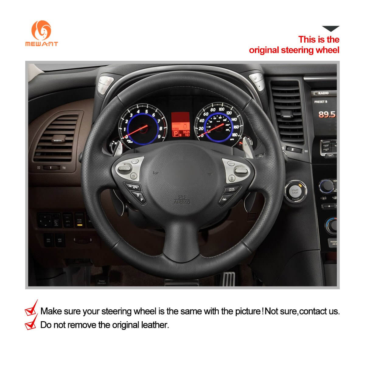 MEWANT Steering Wheel Cover for Infiniti / Nissan Juke F15 FX FX30d FX35 FX37 FX50 QX70 2009 - 2018 - Alcantara, Leather, Carbon Fiber, Easy Install, Non - Slip, Best Steering Wheel Cover