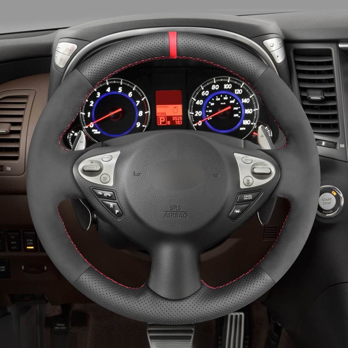 MEWANT Steering Wheel Cover for Infiniti / Nissan Juke F15 FX FX30d FX35 FX37 FX50 QX70 2009 - 2018 - Alcantara, Leather, Carbon Fiber, Easy Install, Non - Slip, Best Steering Wheel Cover