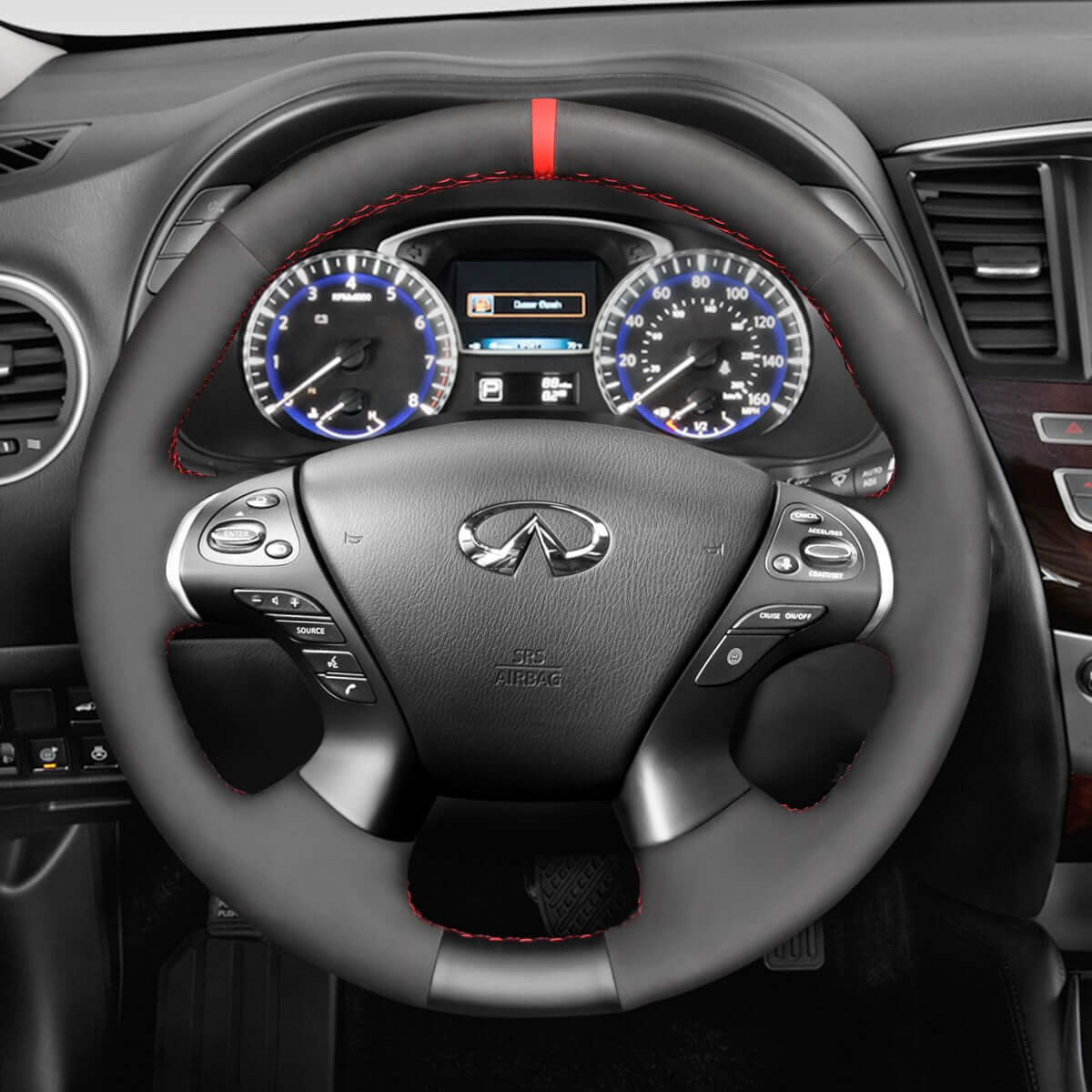 MEWANT Steering Wheel Cover for Infiniti / Nissan JX35 M25 M35 M37 M56 Q70 QX60 Murano Pathfinder 2011 - 2019 - Alcantara, Leather, Carbon Fiber, Easy Install, Non - Slip, Best Steering Wheel Cover