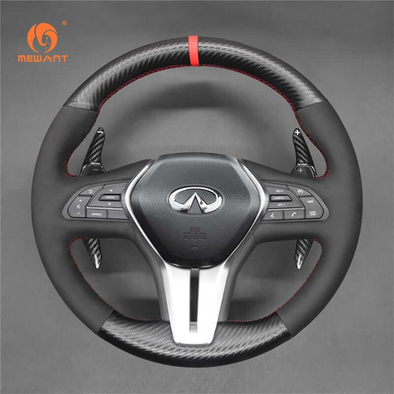 MEWANT Steering Wheel Cover for Infiniti Q50 2018 - 2019 Q60 2016 - 2018 QX50 2018 - 2019 - Alcantara, Leather, Carbon Fiber, Easy Install, Non - Slip, Best Steering Wheel Cover