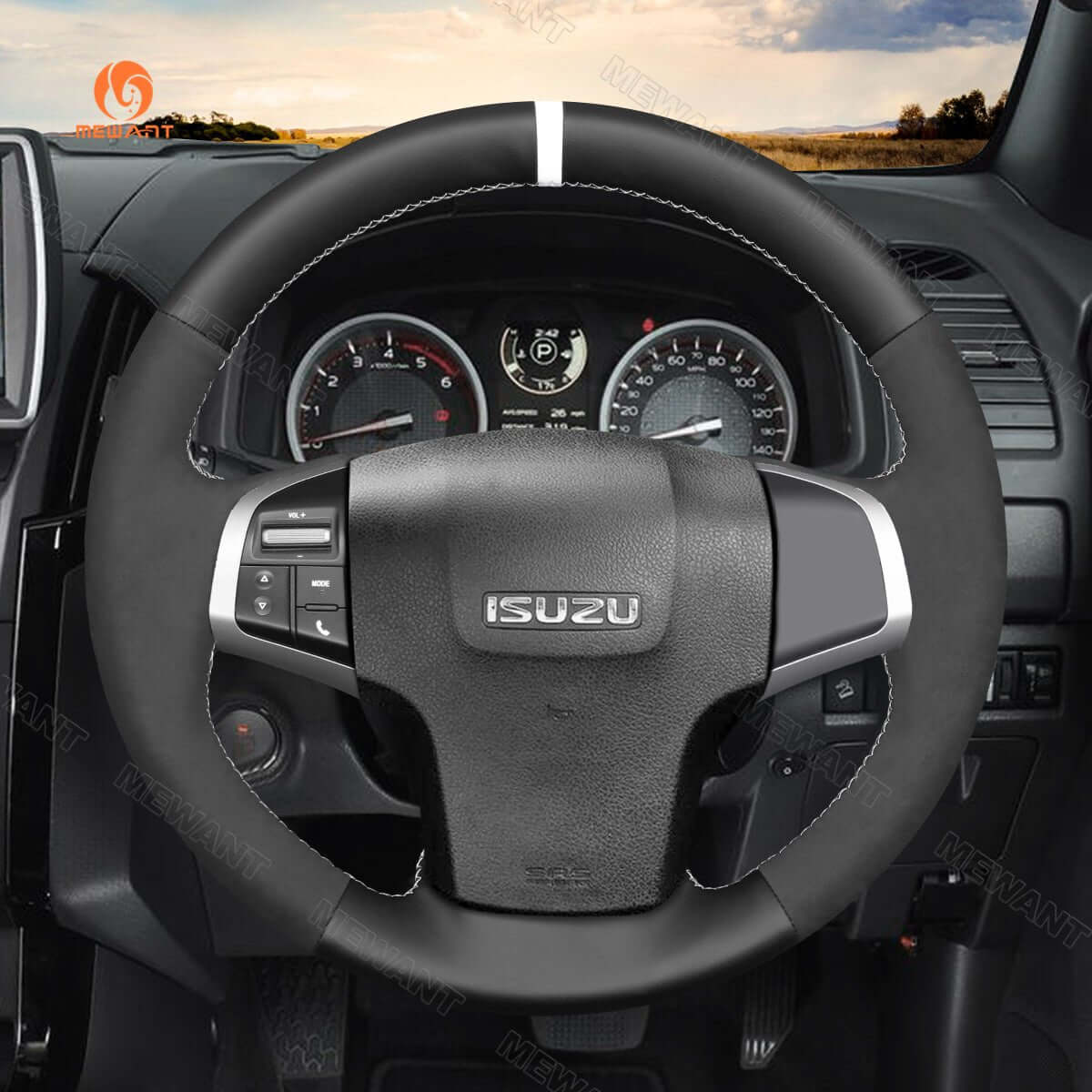 MEWANT Steering Wheel Cover for Isuzu / Holden D - Max MU - X Colorado 2012 - 2020 - Alcantara, Leather, Carbon Fiber, Easy Install, Non - Slip, Best Steering Wheel Cover