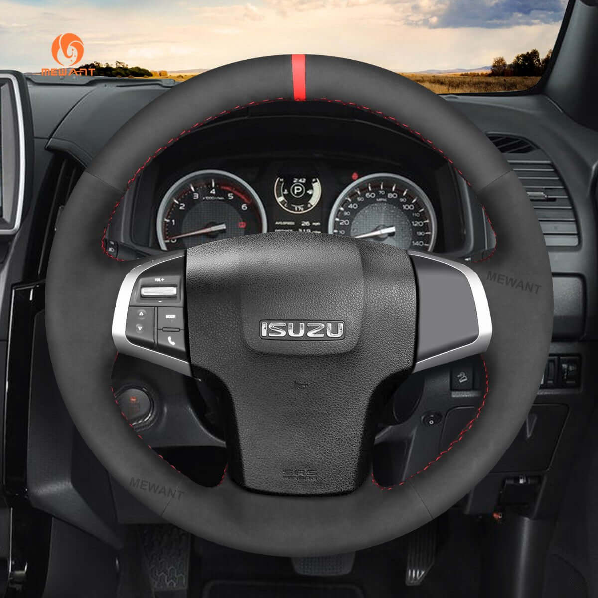 MEWANT Steering Wheel Cover for Isuzu / Holden D - Max MU - X Colorado 2012 - 2020 - Alcantara, Leather, Carbon Fiber, Easy Install, Non - Slip, Best Steering Wheel Cover