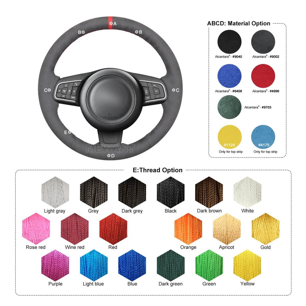 MEWANT Steering Wheel Cover for Jaguar E - Pace F - Pace XE XF 2015 - 2019 - Alcantara, Leather, Carbon Fiber, Easy Install, Non - Slip, Best Steering Wheel Cover