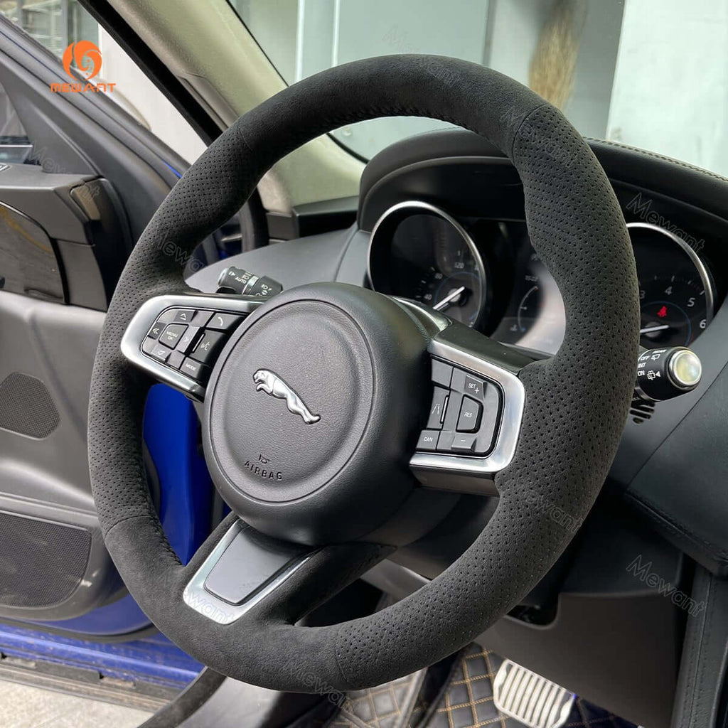 MEWANT Steering Wheel Cover for Jaguar E - Pace F - Pace XF 2017 - 2019 - Alcantara, Leather, Carbon Fiber, Easy Install, Non - Slip, Best Steering Wheel Cover