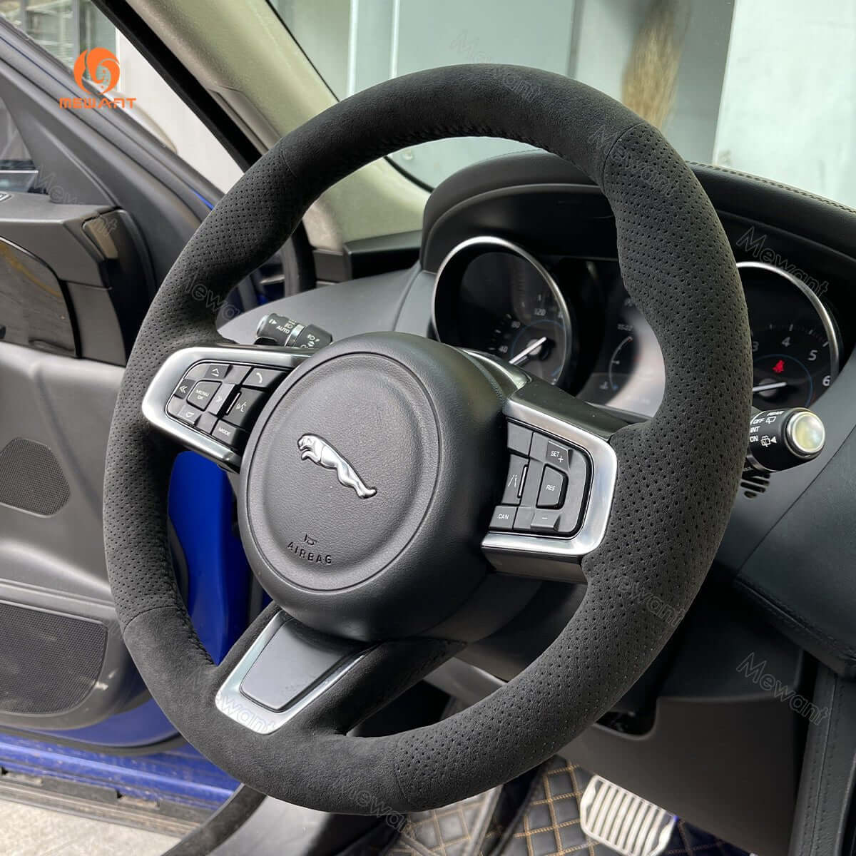 MEWANT Steering Wheel Cover for Jaguar E - Pace F - Pace XF 2017 - 2019 - Alcantara, Leather, Carbon Fiber, Easy Install, Non - Slip, Best Steering Wheel Cover