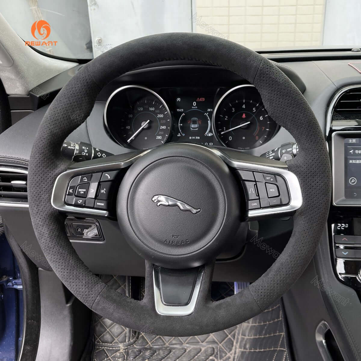 MEWANT Steering Wheel Cover for Jaguar E - Pace F - Pace XF 2017 - 2019 - Alcantara, Leather, Carbon Fiber, Easy Install, Non - Slip, Best Steering Wheel Cover