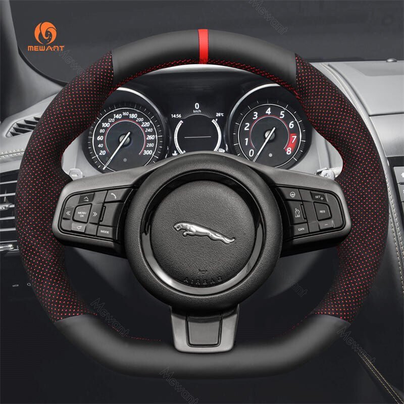 MEWANT Steering Wheel Cover for Jaguar F - TYPE 2016 - 2019 - Alcantara, Leather, Carbon Fiber, Easy Install, Non - Slip, Best Steering Wheel Cover