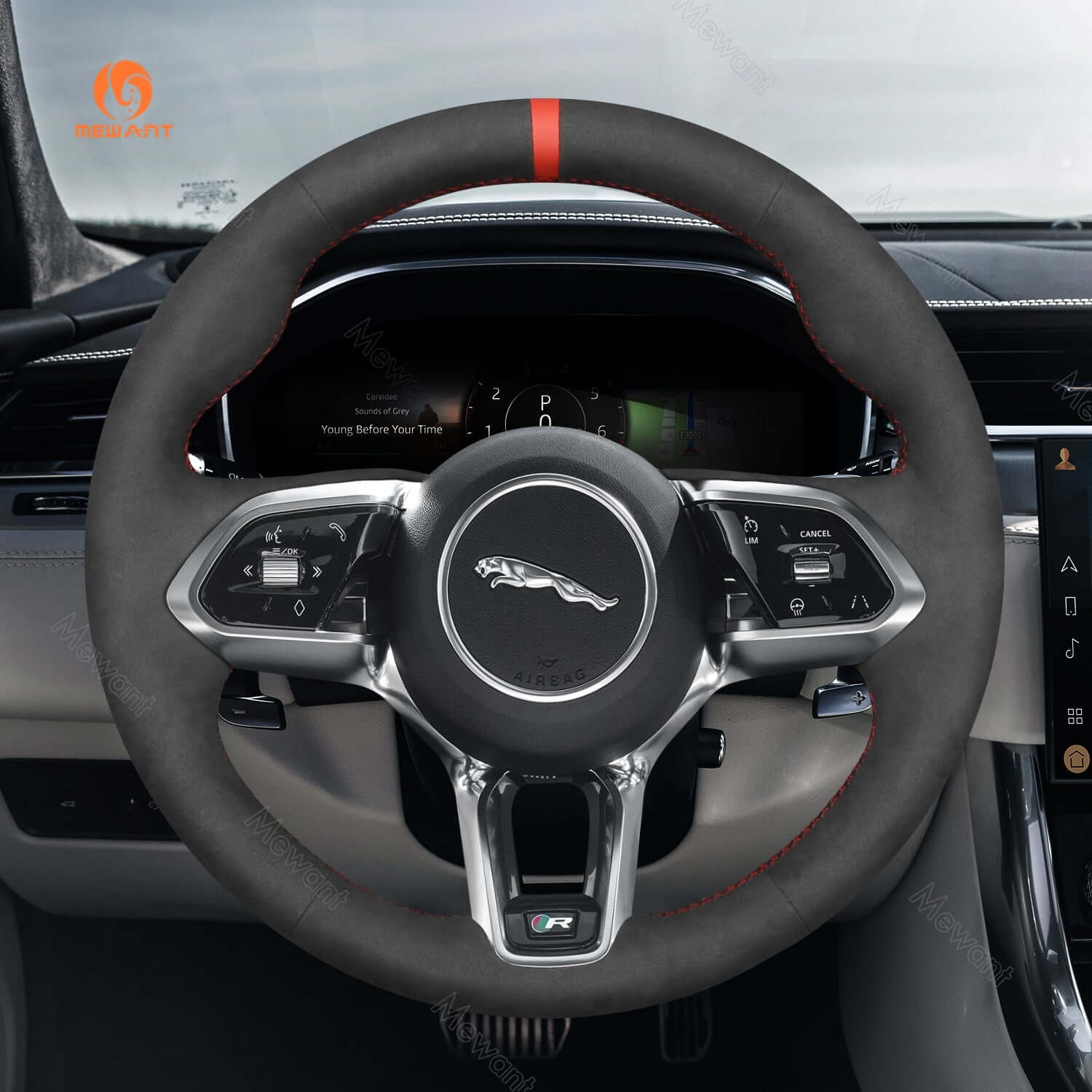 MEWANT Steering Wheel Cover for Jaguar XE 2020 - 2022 With Bulges - Alcantara, Leather, Carbon Fiber, Easy Install, Non - Slip, Best Steering Wheel Cover