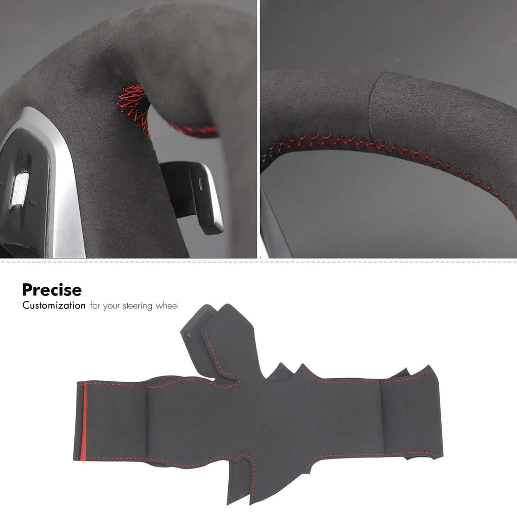 MEWANT Steering Wheel Cover for Jaguar XE 2020 - 2022 With Bulges - Alcantara, Leather, Carbon Fiber, Easy Install, Non - Slip, Best Steering Wheel Cover