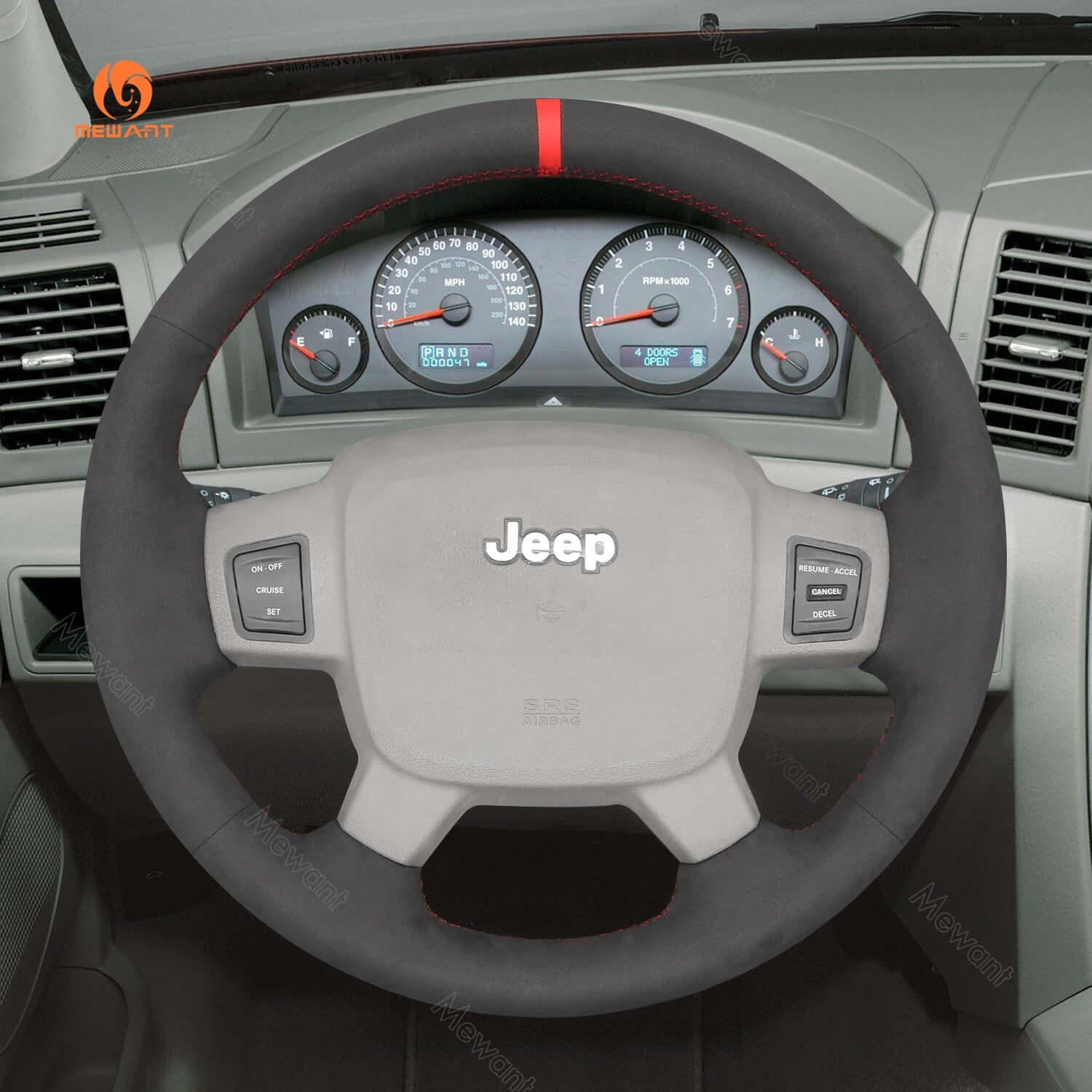 MEWANT Steering Wheel Cover for Jeep Commander XK Grand Cherokee III WK 2005 - 2008 - Alcantara, Leather, Carbon Fiber, Easy Install, Non - Slip, Best Steering Wheel Cover