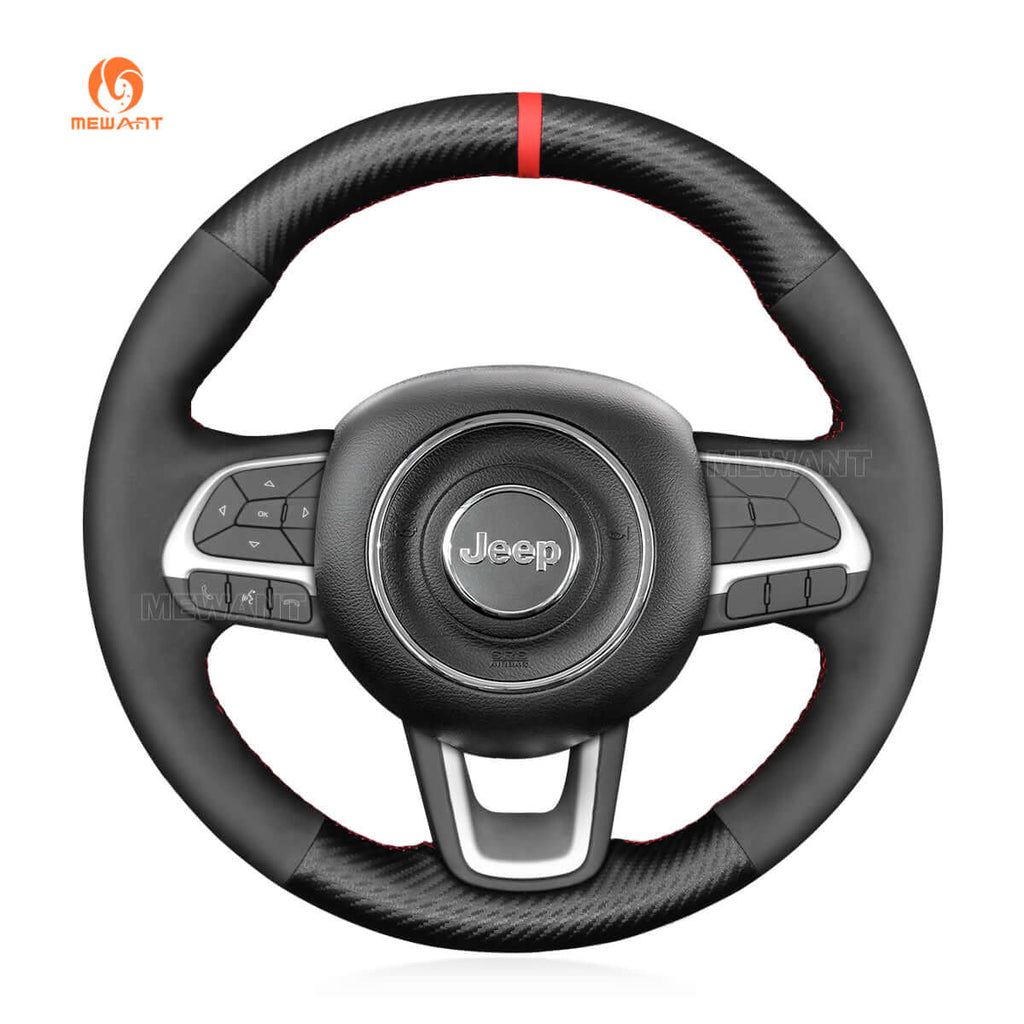 MEWANT Steering Wheel Cover for Jeep Compass 2017 Renegade 2016 2017 - Alcantara, Leather, Carbon Fiber, Easy Install, Non - Slip, Best Steering Wheel Cover