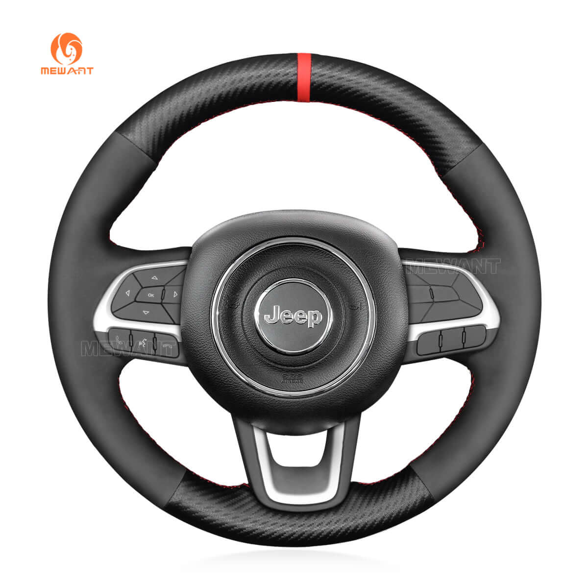 MEWANT Steering Wheel Cover for Jeep Compass 2017 Renegade 2016 2017 - Alcantara, Leather, Carbon Fiber, Easy Install, Non - Slip, Best Steering Wheel Cover