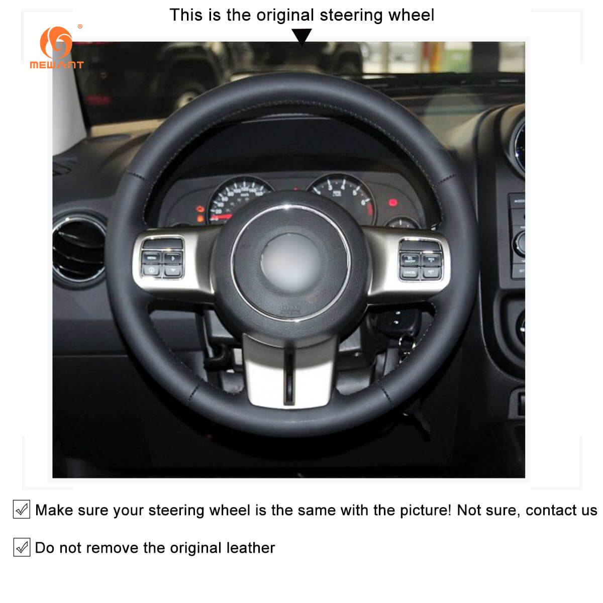 MEWANT Steering Wheel Cover for Jeep Compass Grand Cherokee Wrangler Patriot 2011 - 2016 - Alcantara, Leather, Carbon Fiber, Easy Install, Non - Slip, Best Steering Wheel Cover